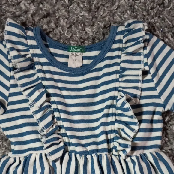 Kids Striped Blue Kids Dress with Ruffles Size 5 Girl - Picture 3 of 6
